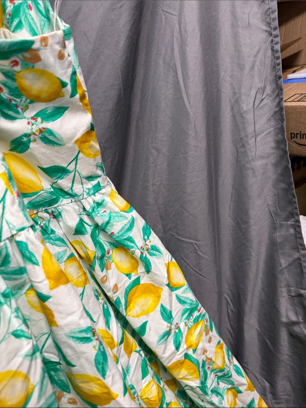 Elle Yellow Lemon Print Midi Dress on White - Picture 5 of 6